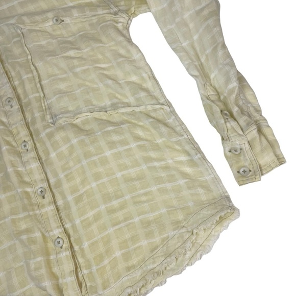 Free People Loveland Woven Plaid Button Down Shirt Citron Yellow - Picture 10 of 12